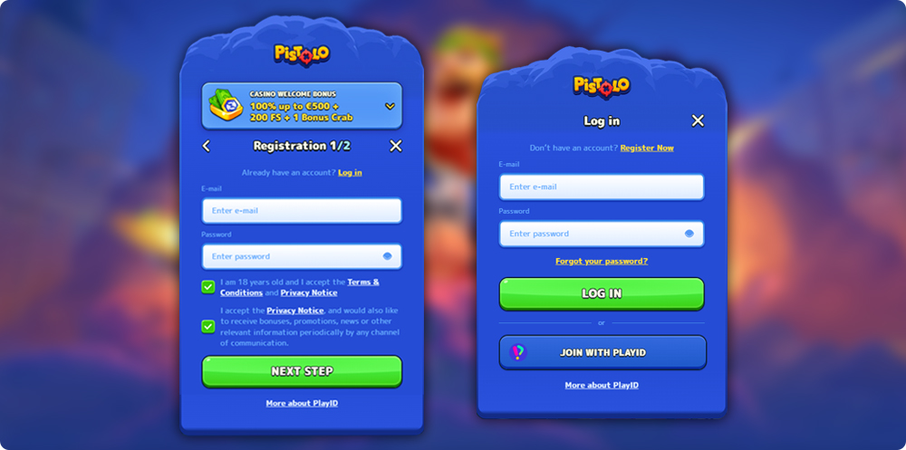 Pistolo Login and Registration